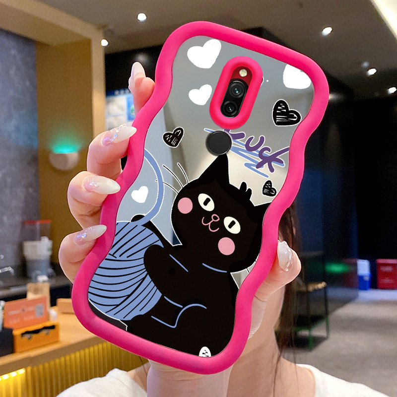 Casing Untuk Xiaomi Redmi 8 Case Casing Kucing Bulu Pola HP Cesing Macaron Kasing Mirror Silikon Sof