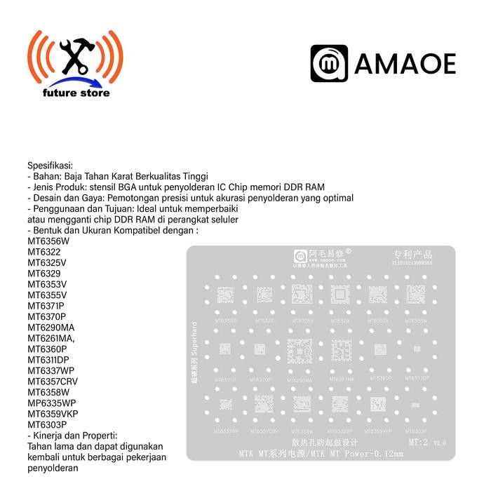 Amaoe MT 2 Cetakan IC BGA Reballing Stencil Fosr MTK MT PM Power IC
