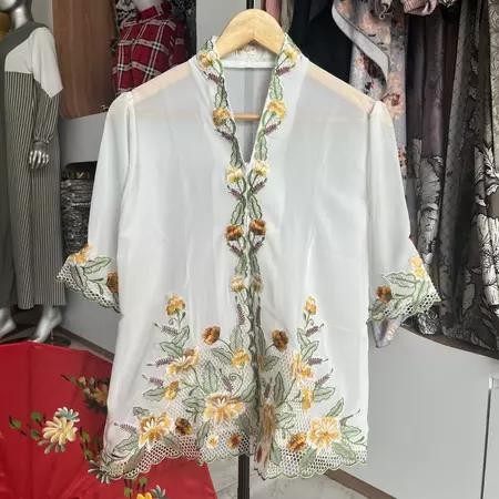 TERLARIS Kebaya Encim sifon Bordir bunga anggrek Chrysaora lengan pendek READY STOCK