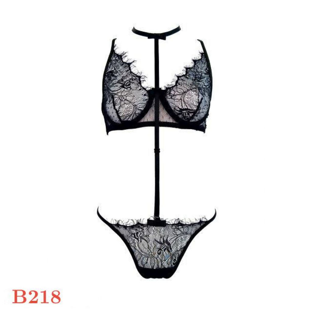 B218 - Bra Set Underwire Kawat Hitam Transparan Celana Dalam