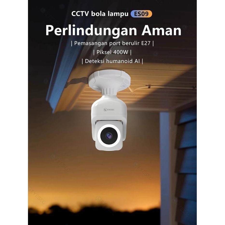 x3ad- Eyesec Cctv Lampu 3Mp Tuya Kamera Cctv Wifi Bohlam 355 Ptz Panoramic Ip Camera Cctv