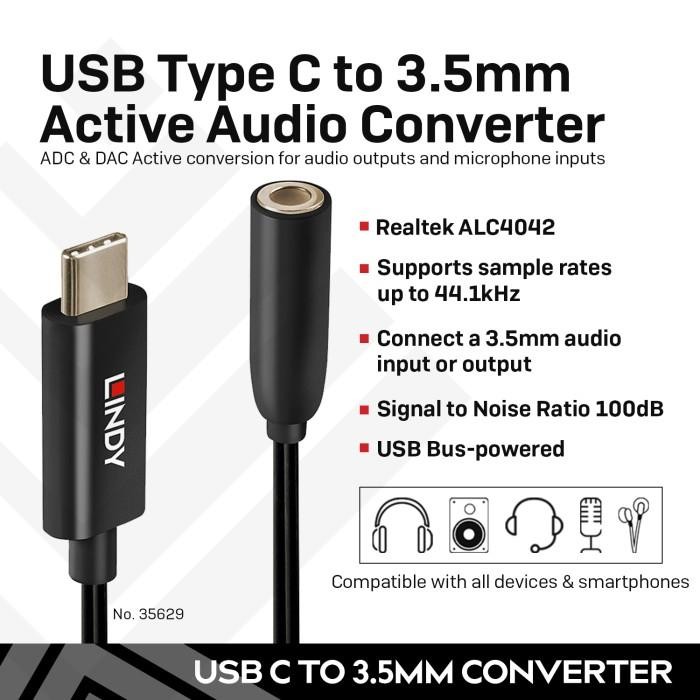 ybmc- Lindy Usb Type C To Aux 3.5Mm Hifi Dac Active Audio Converter