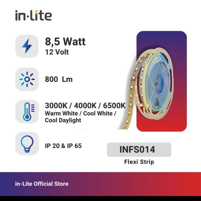 NEW FLEXI STRIP LIGHT LED INLITE 60 CHIP/M 8.5W/M IP20 DC 12V - INFS014