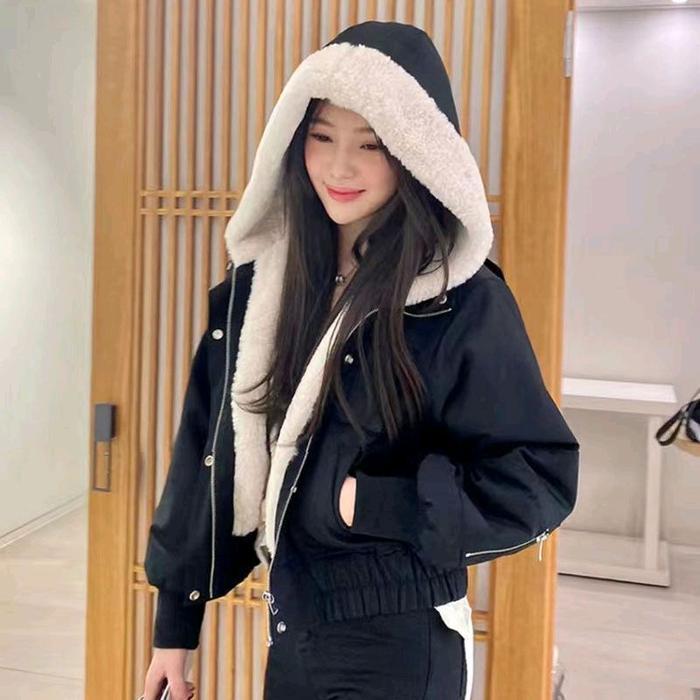 TERJAMIN Dans - jacket parasut wanita daleman bulu sherpa/ jacket wanita/ jaket bulu/ jacket crop