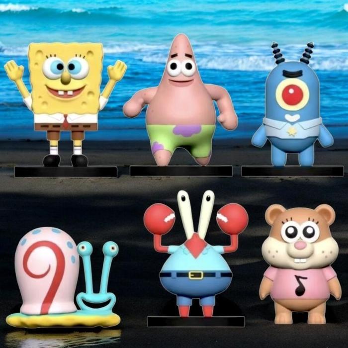 Set 6 pcs Topper Kue Figure Spongebob Squarepants - Hiasan Kue Ulang Tahun Karakter Spongebob