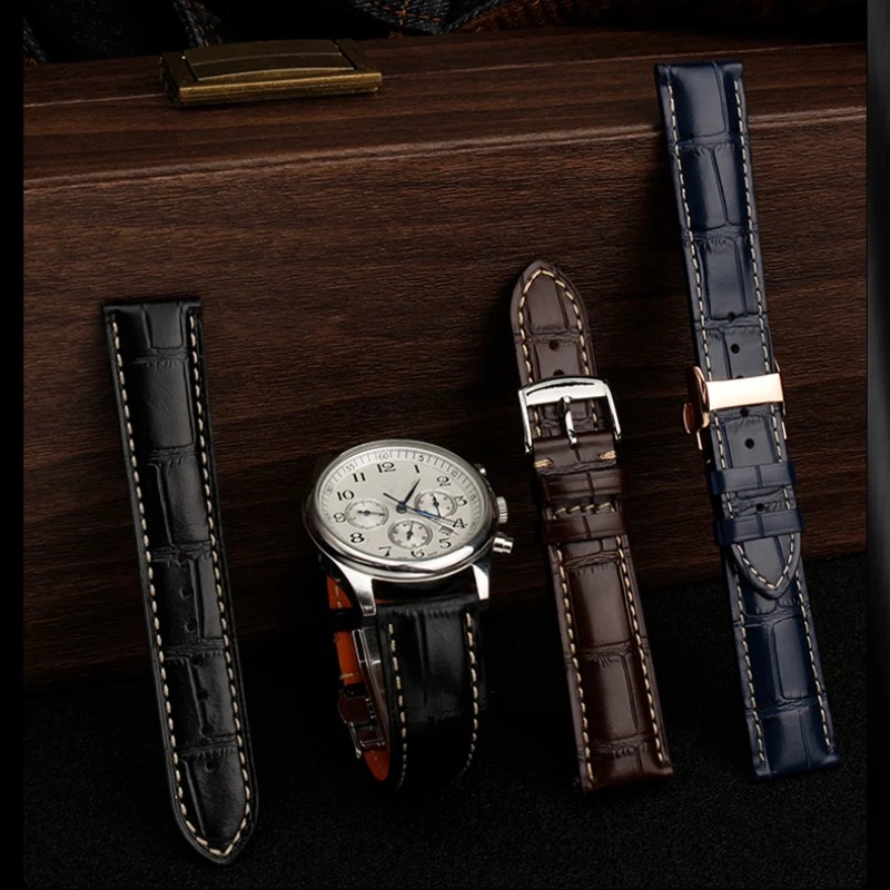 For Longines Masters Collection L3 L4 L2.628/L2.673 Watch Strap Cowhide Leather Butterfly Buckle
