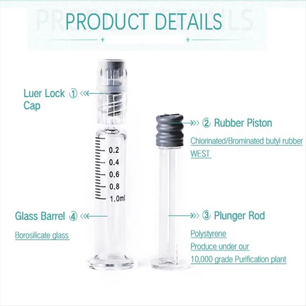 1ml Korea Glass Luer Lock Hyaluronic Acid Collagen Capacity Borosilicate Glass Syringe with Tip Non