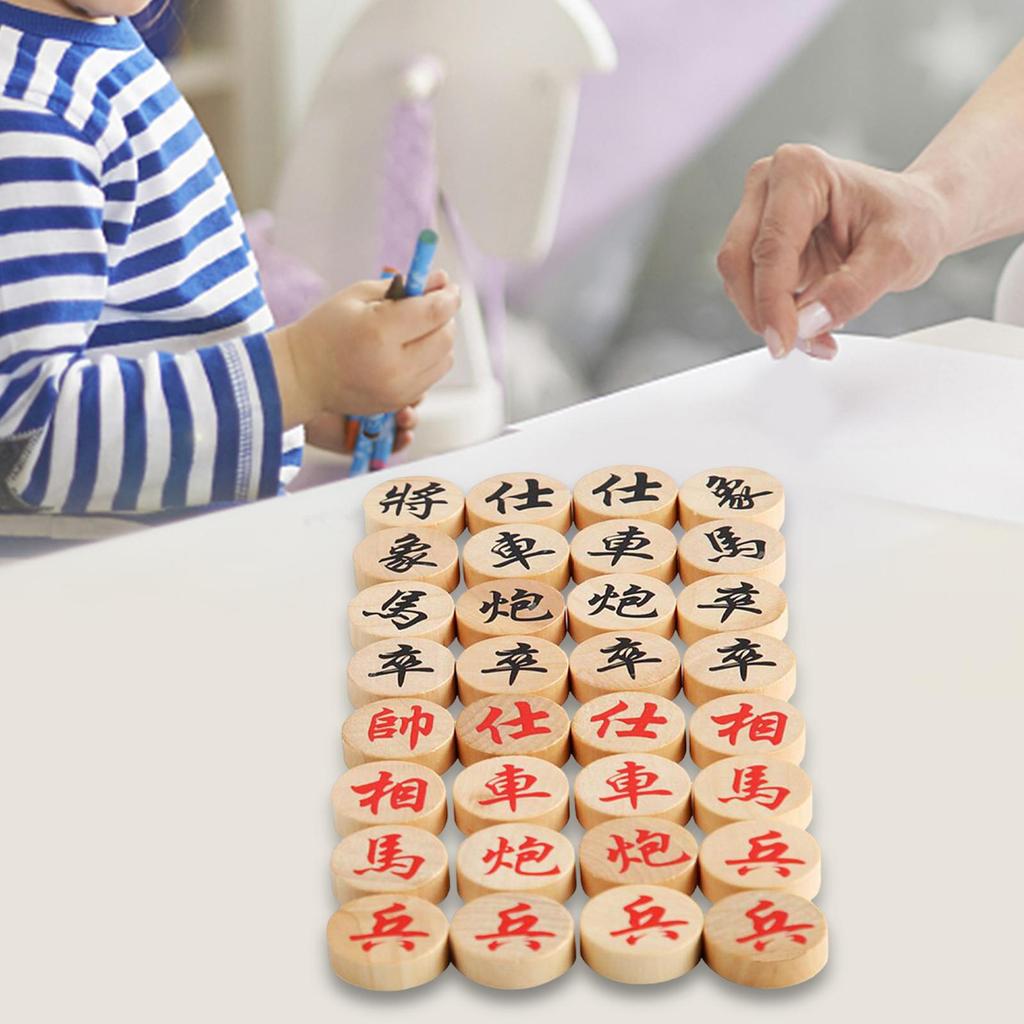 32x Wood Chinese Chess Pieces Traditional Xiangqi Chess Pieces Skill Game