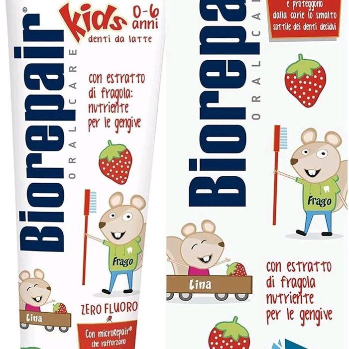 (2 PACK) Biorepair Strawberry Kids Toothpaste Milk Teeth, Enamel Repair