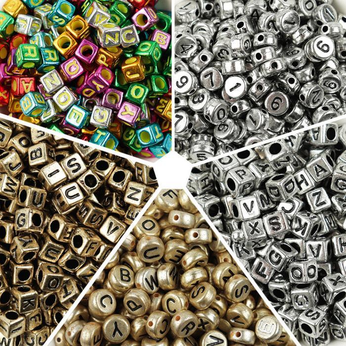 Manik Mote Akrilik Huruf Mix Silver Gold Premium Beads Aksesoris DIY Cincin Gelang Kalung StrapPhone