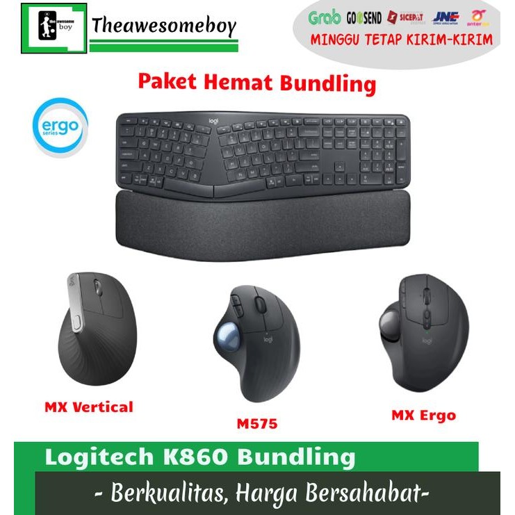 Bundling Logitech MX Ergo Vertical M575 K860 Wireless Keyboard Mouse