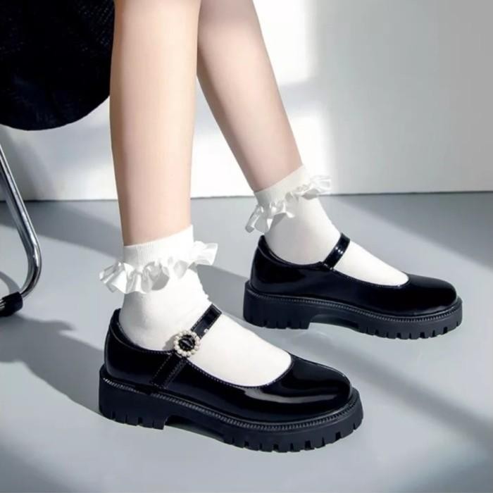 Adorableprojects- Sepatu Wanita Dockmart Pantofel Hitam Black Glossy Premium Fashion Korea