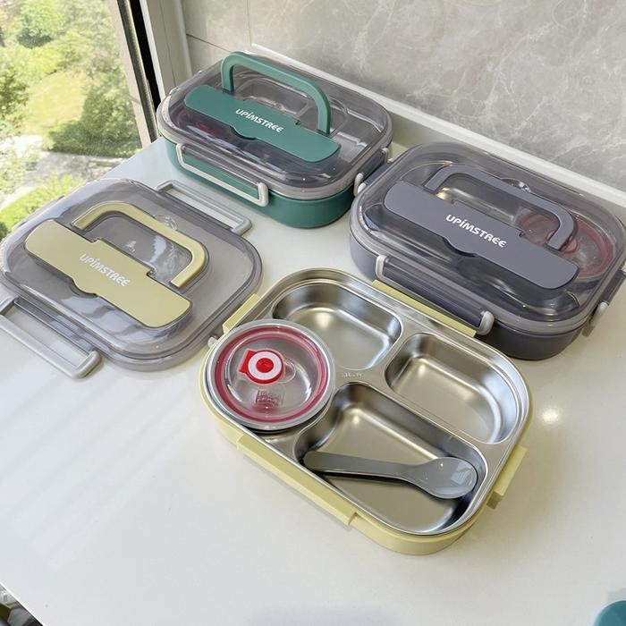

UPS - Kotak Bekal Dengan Mangkok Sup Stainless Steel 304/Lunch box/Kotak Makan Stainless 4 Sekat