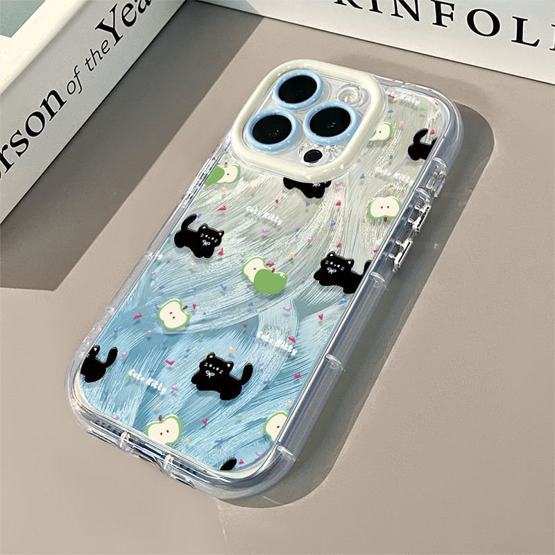 Apple Kucing Hitam Fancy Soft Hijau Case Samsung S25 Ultra S24 Fe S22 Plus M23 M55 S23 S24 Plus Note