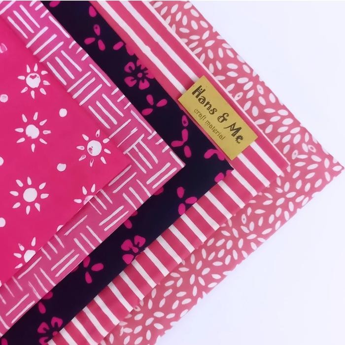 Pilihan- Kain Perca Batik Cap Motif Black-Pink (Per Set)