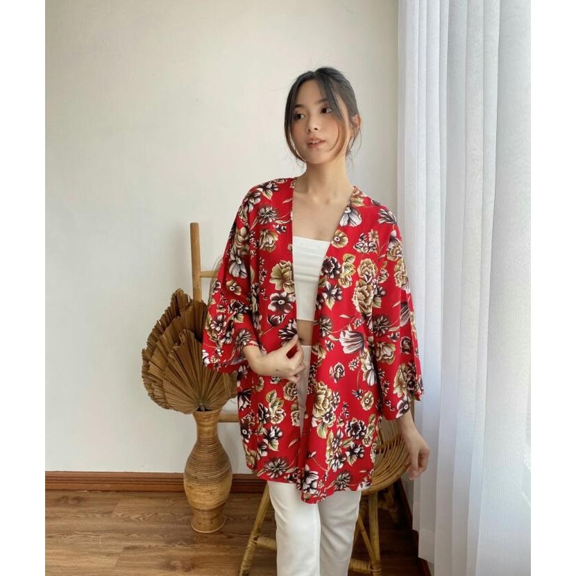 Pilihan- Nhm Cardigan Kimono Oversize Batik, Outer Kimono Cardigan Wanita Katun Muslim Atasan