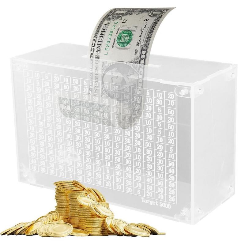 Money Saving Box Acrylic Transparent Piggy Bank With Counter 5000 Yuan Can Be Opened Decorative Mone