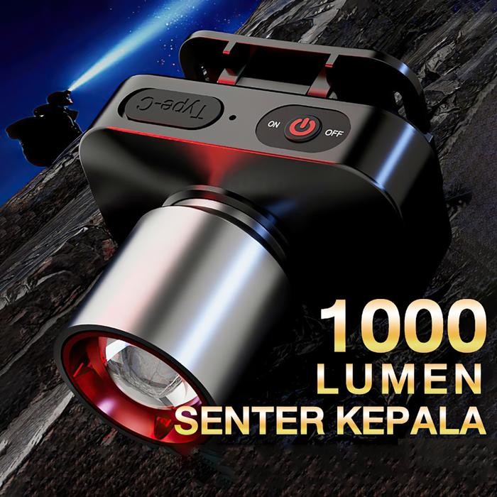 Ready lampu kepalaSenter Senter Kepala Cahaya Maksimal Plus RechargePro dengan USB Fokus &