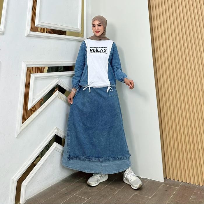 Nadine One Set Jeans Fashion Muslim Wanita Kekinian