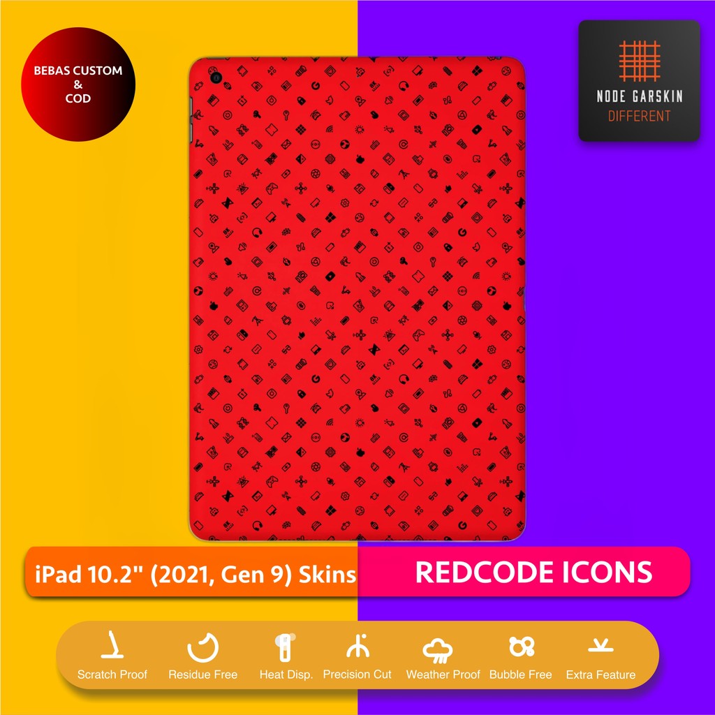 Garskin Skin iPad 10.2 2021 Gen 9 REDCODE ICONS Fullbody / Backonly | Anti Lecet | Case | Vinyl