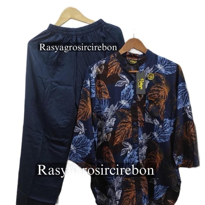 080j- Setelan Motif Twill Oneset Jumbo Terbaru Termurah Setcel Wanita Kombinasi Bunga Celana