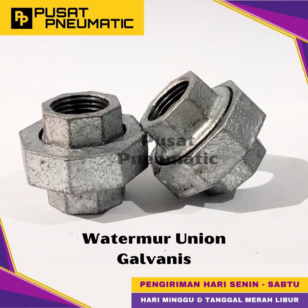 1/2" Fitting Pipa Watermur Union Galvanis Size 1/2" Inch