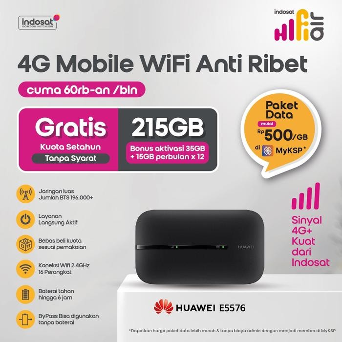 MODEM MIFI INDOSAT HIFI AIR Bundling bonus Kuota Huawei E5576 Wifi Unlock semua operator Garansi