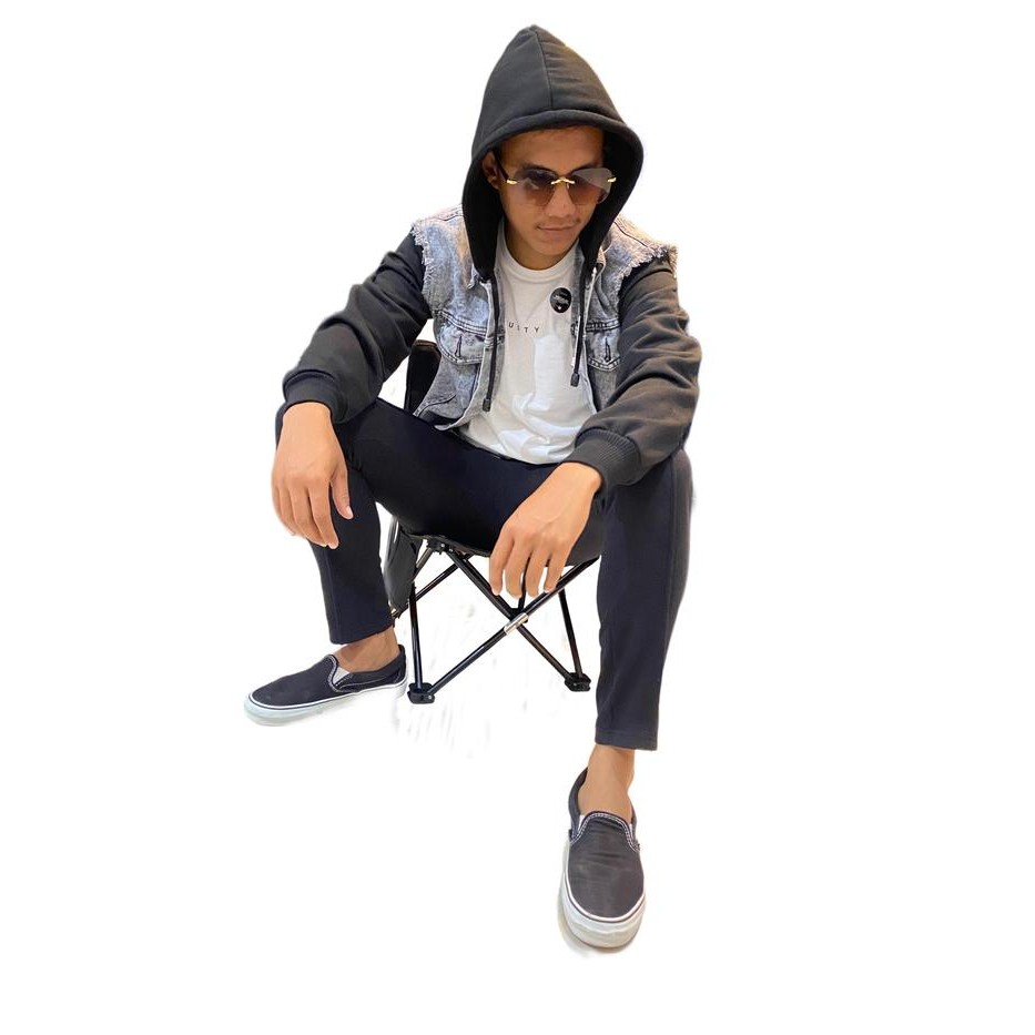 7ccl- Jaket Jeans Hodie Abu Pria Wanita Distro Casual Hitam Denim Panjang Cowok Blazer