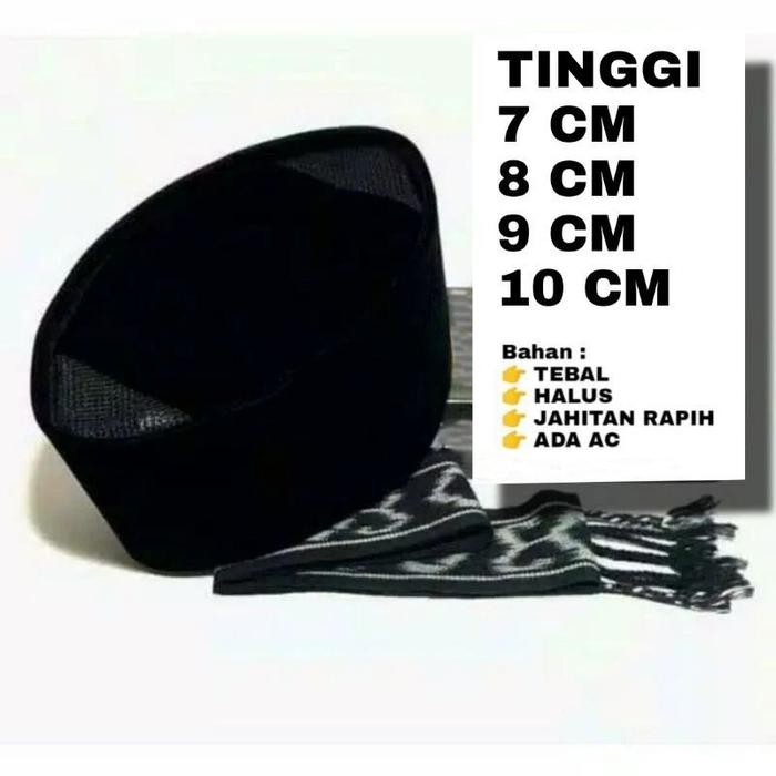 TERLARIS Songkok muslim hitam peci hitam kopiah hitam tinggi 7cm/8cm/9cm/10cm,kopiah Hitam ac bahan