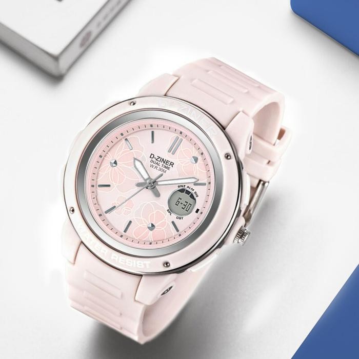 Dziner Jam Tangan Wanita Dziner 8311 Rubber Double Time Water Resistant 3 Atm Watches
