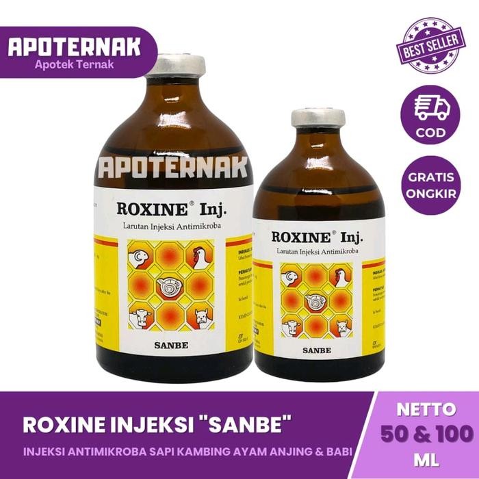 PetShoPq- Roxine Injeksi 100 Ml - Obat Antibiotik Spektrum Luas Sapi Kambing Unggas - Obat