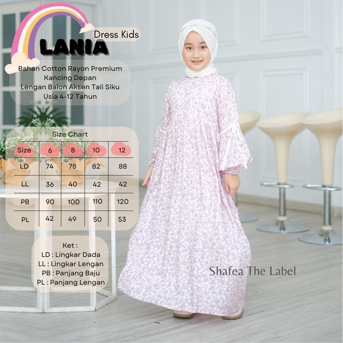 MURAH LANIA DRESS KIDS Muslim BY SHAFEA THE LABEL - GAMIS ANAK PEREMPUAN Nyaman MOTIF LENGAN BALON -