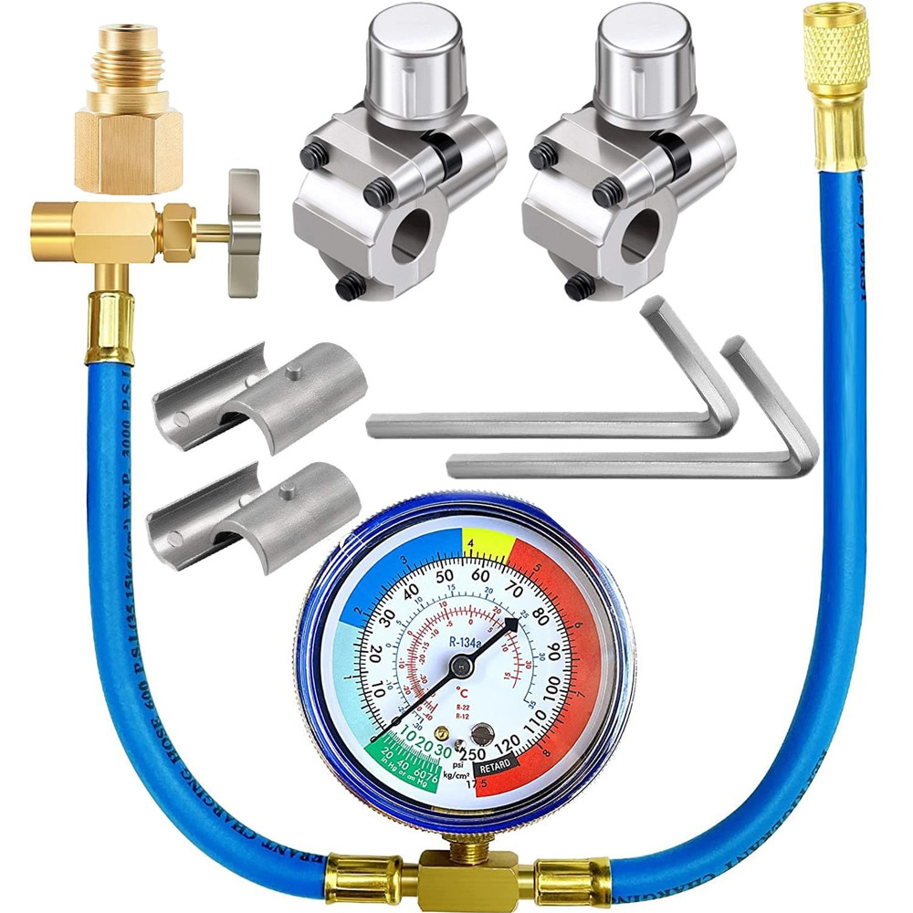 R134a Self-Sealing Adapter, R134A AC Refrigerant Charging Hose Gauge, BPV-31 Bullet Piercing Valve