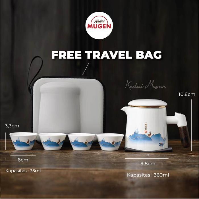 Chinese Infuser Tea Pot Set Teko Cangkir Teh Saringan Keramik 360Ml