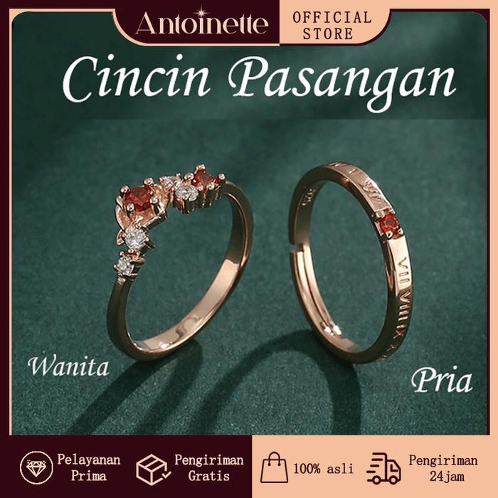 READY Terlaris Gratis Cincin Pasangan Berlian Merah Mawar Waktu Merah Hiasan Perak Pria Wanita