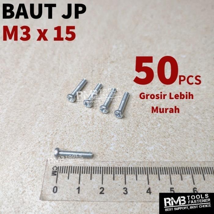 BAUT JP M3X15 PANJANG 1.5CM PUTIH GALVANIS M3 / SEKRUP SKRUP JP M3