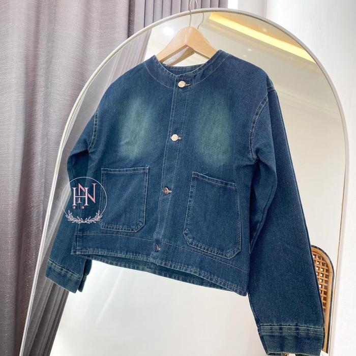 Keki Jaket Semi Crop Wanita Oversize Kancing - Keki Brown