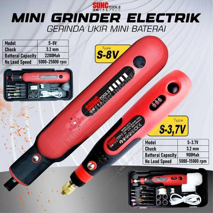 Bor Mini Drill Grinder Mini Grinda Bor Baterai Penghalus Alat Ukir Listrik SUNC TOOLS
