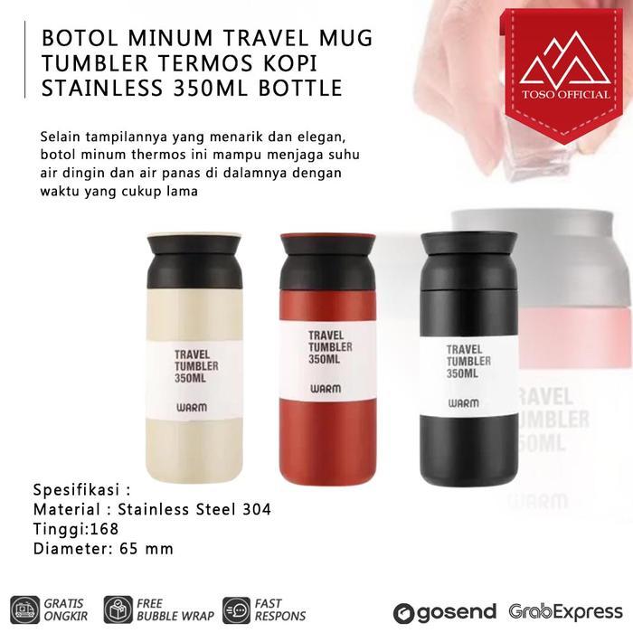 MINUM TRAVEL MUG BOTOL MINUM TRAVEL MUG TUMBLER TERMOS KOPI STAINLESS 350ML BOTTLE - Hitam MUG TUMBL