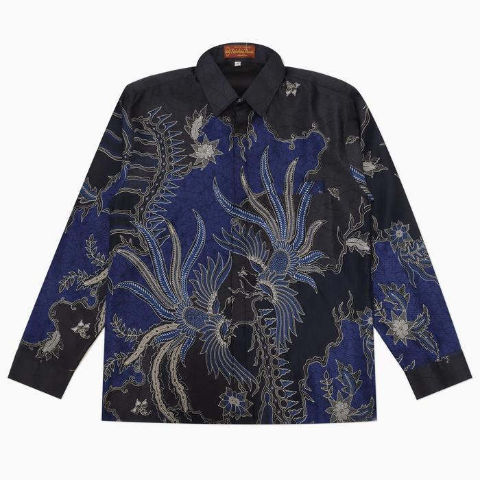 DA 90 Kemeja Batik Pria Lengan Panjang bahan dobby ukuran jumbo dasar warna hitam