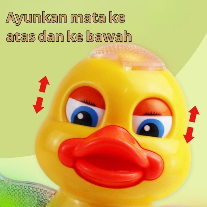 Mainan Bebek Menari Kuning Sayap Bergoyang Bebas, Lampu LED Menyala & Musik Kinetik. Gerakan Lucu