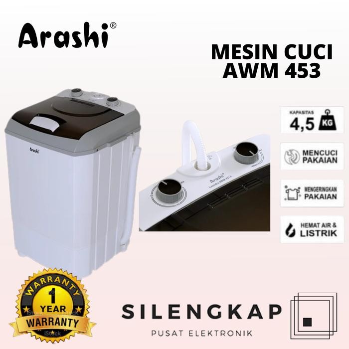 MESIN CUCI PORTABLE /MESIN CUCI MINI ARASHI 4.5KG AWM 451A