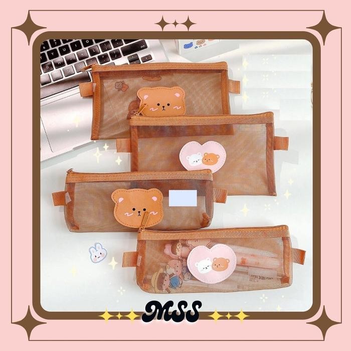 

MSS (COD) Tempat Pensil Zipper Coklat Motif Beruang Dompet Pensil Coklat Lucu Motif Bear Tempat