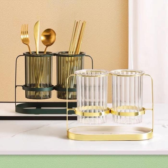 Tempat Sendok Ester / Tempat Sendok & Garpu Gold Plastik