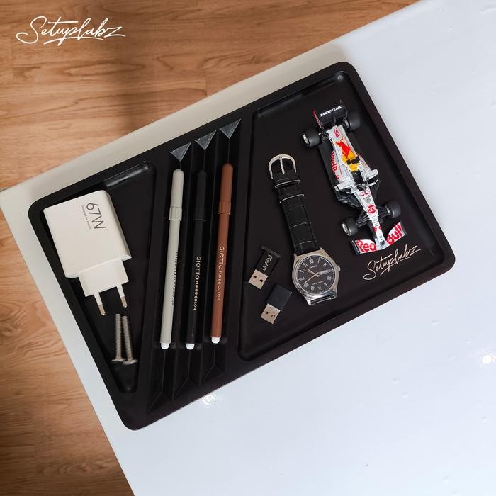 

Setuplabz Wooden Tray Desk Organizer / Pen Tray Organizer / Tray Kayu / Tatakan Kayu - Black