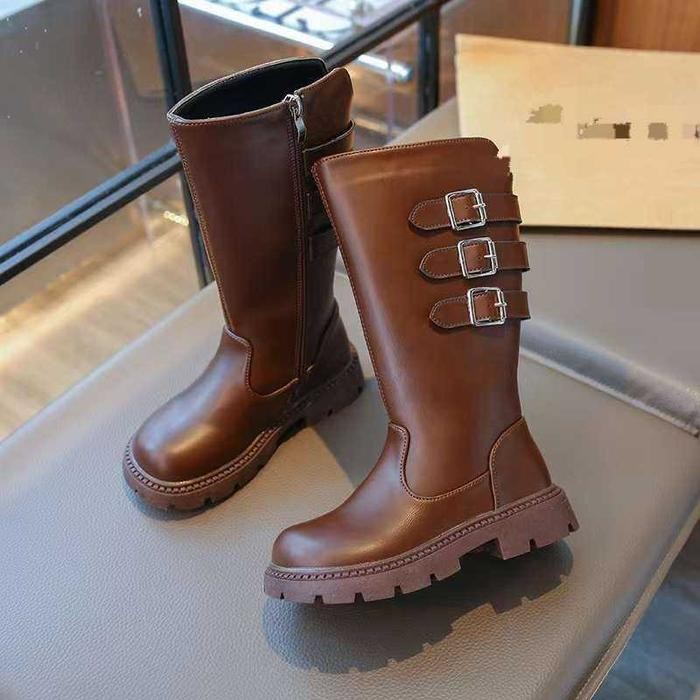 (Loli-Jkt) Sp- Iyas Sepatu Boots Anak Panjang Bahan Kulit Sintesis Resleting Samping Size 26-36
