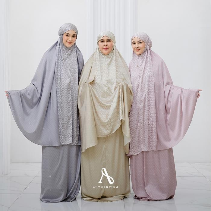 Authentism FATHIYYA Raya Collection Prayer Set Mukena Silky Premium Dewasa Motif Print Mukenah