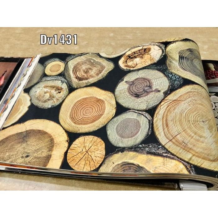 Wallpaper Dinding Motif Potongan Kayu Bulat Natural Rock