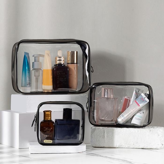 Tas Pouch Kosmetik Polos Transparan Anti Air Tempat Make Up Pouch Kosmetik Transparan