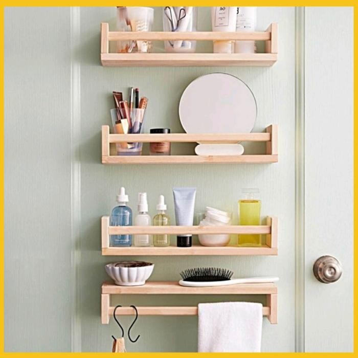 

New Rak Bumbu Rak Buku serbaguna Rak hias dekorasi Rumah Besi Bunga Dinding Kayu Penyimpanan